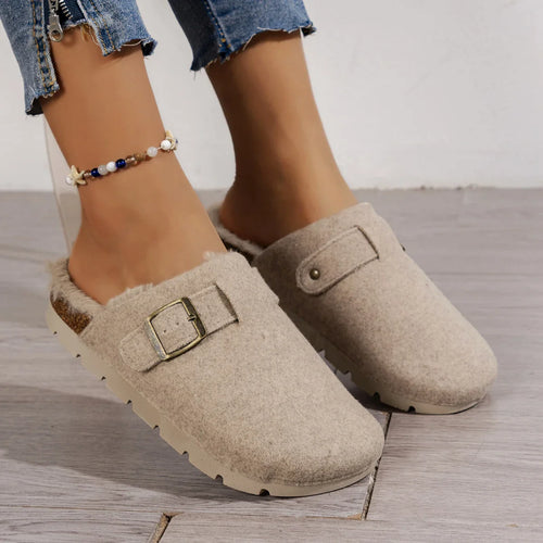 chaussons femme hiver doux antidérapants beige slipper