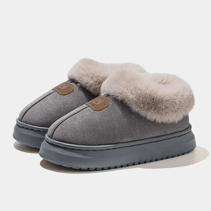chaussons hiver unisexe doublure polaire chaude gris