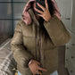 doudoune femme capuche zippée vue de face