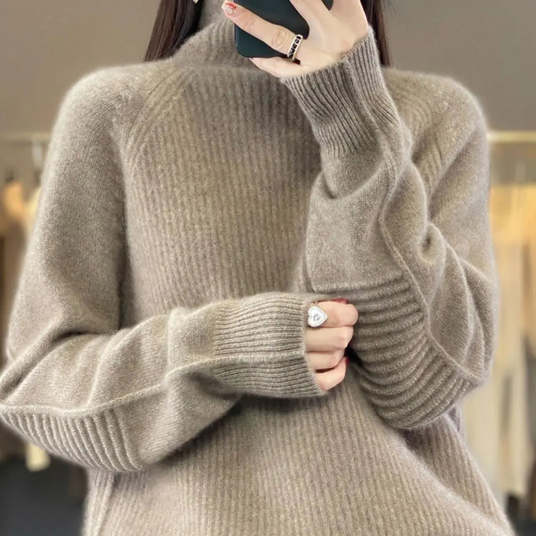 pull femme col roulé hivermarron