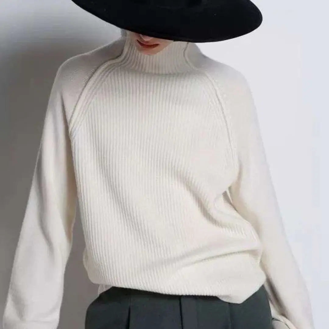 pull femme laine mérinos col roulé blanc