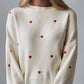 pull femme oversize col rond broderie cœur