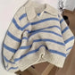 pull femme rayé col polo vue de face