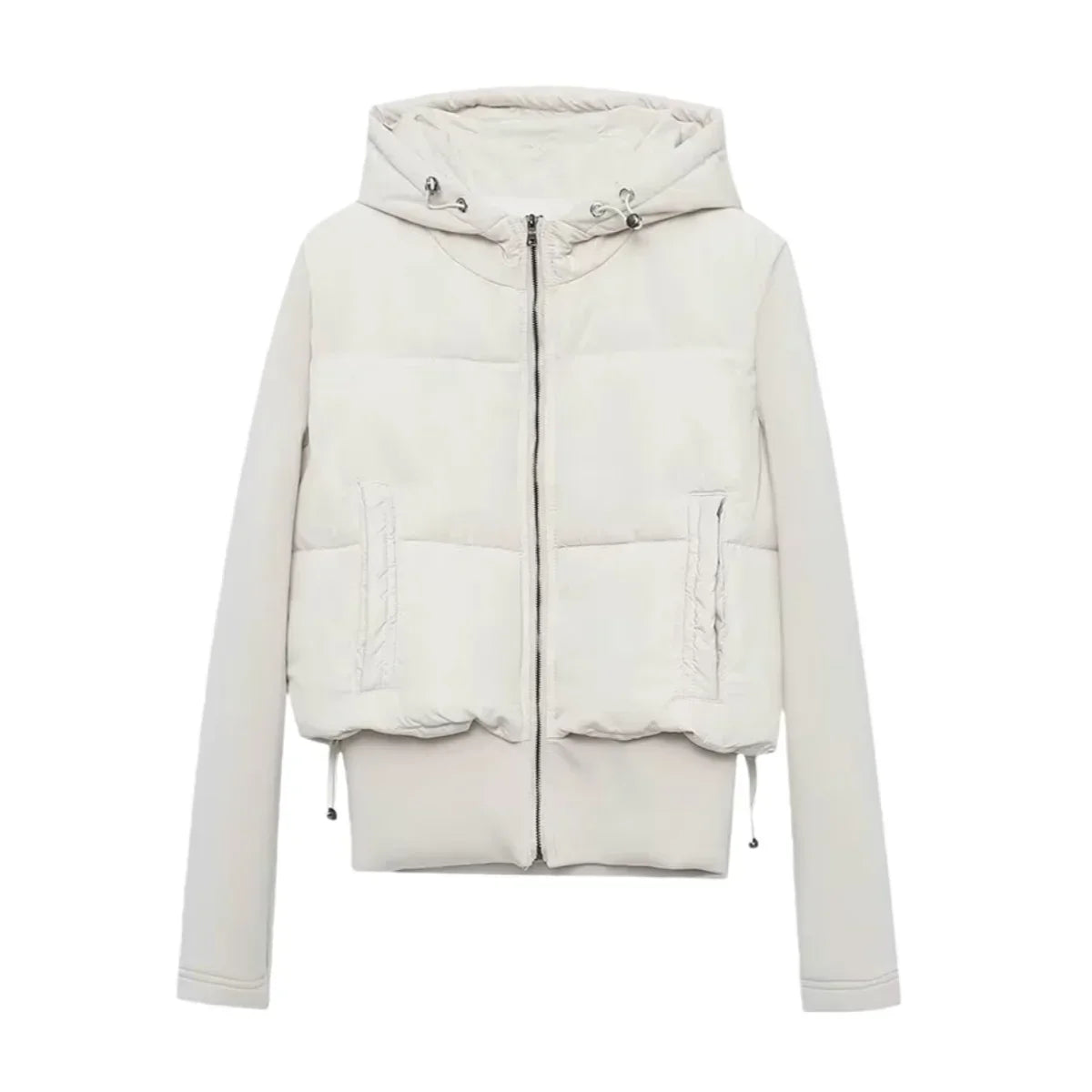 veste femme courte capuche zippée vue de face Blanc