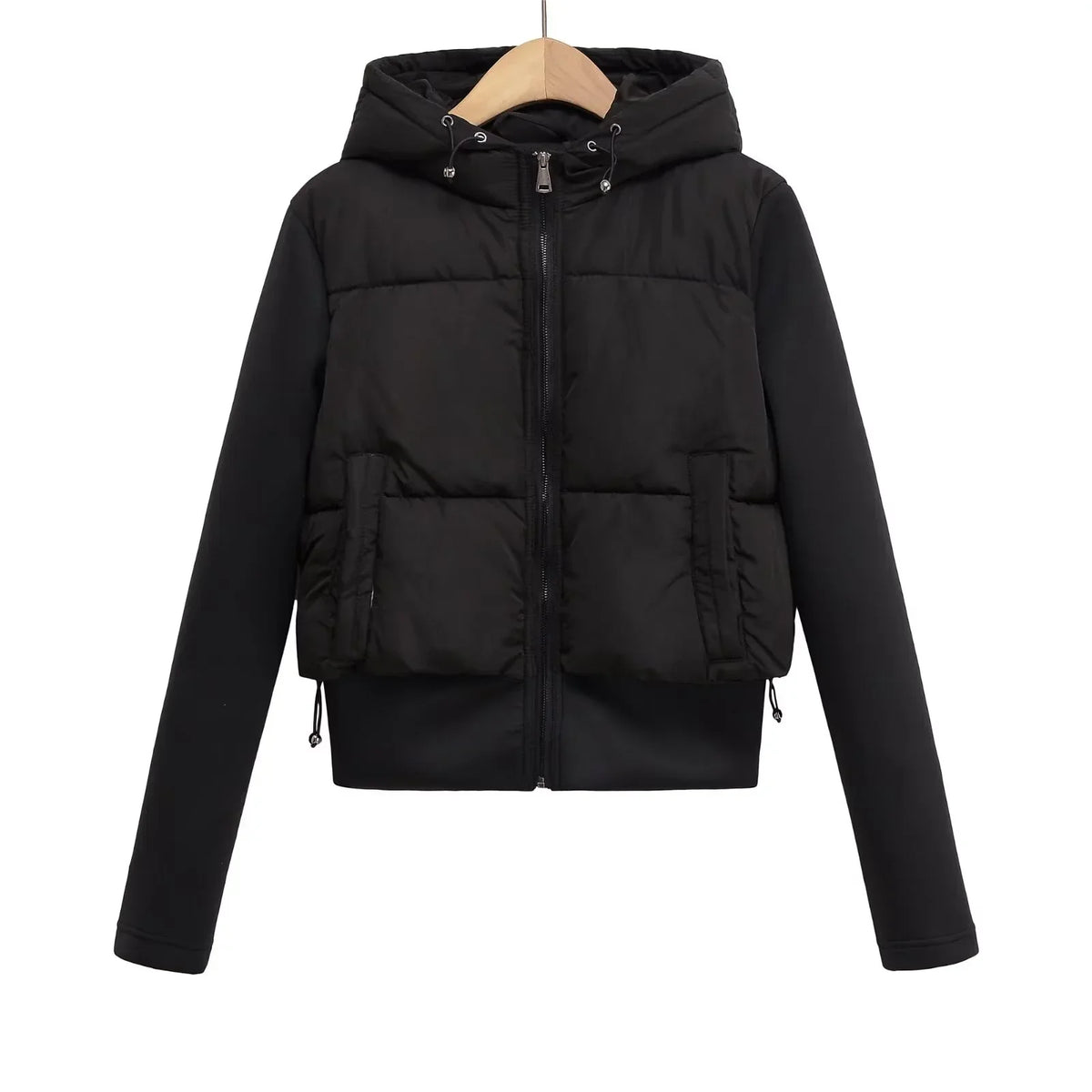 veste femme courte capuche zippée vue de face Noir
