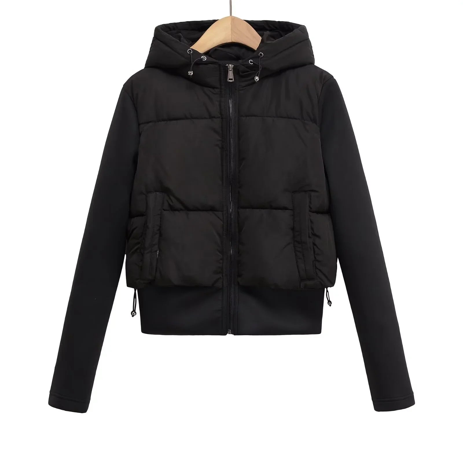 veste femme courte capuche zippée vue de face Noir