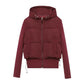 veste femme courte capuche zippée vue de face bordeau
