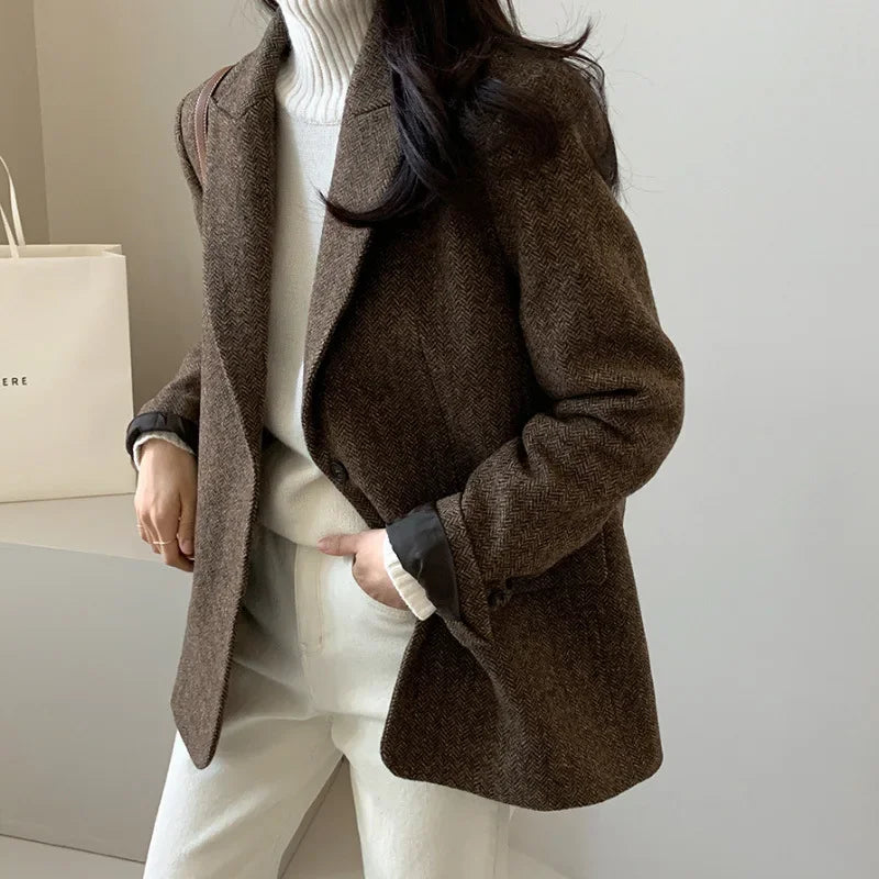 veste femme effet laine col tailleur
